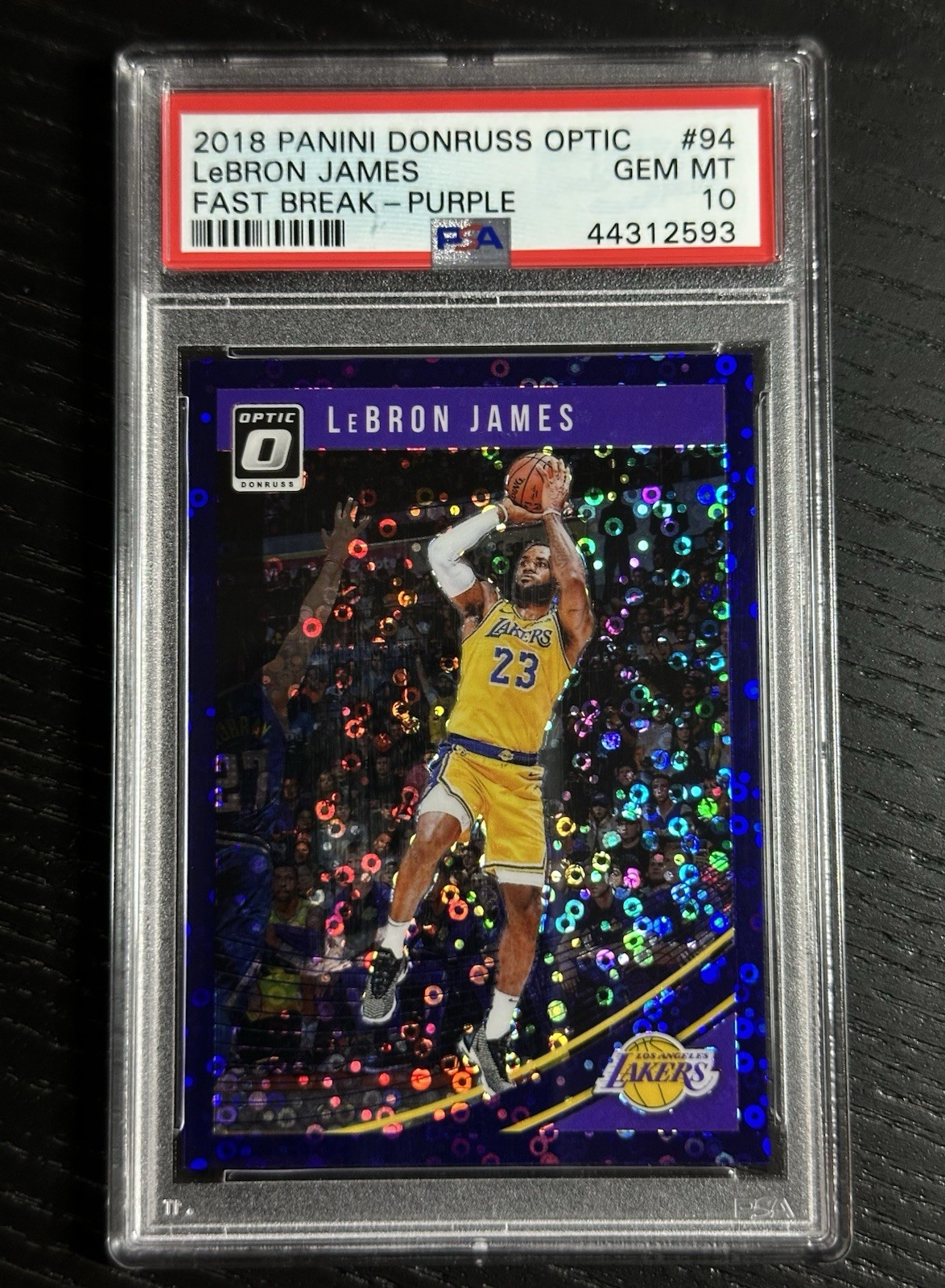 2018 Panini Donruss Optic - LeBron James 94 - Fast Break Purple Prizm /95 PSA 10