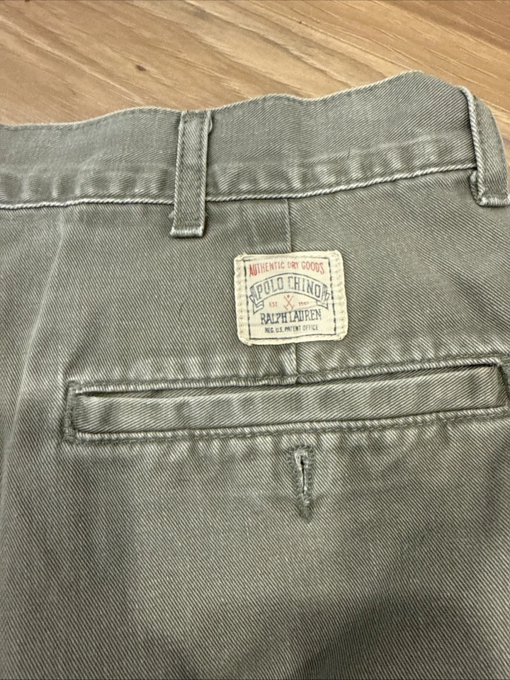 Pantalones Cortos Polo Ralph Lauren Para Hombres 34 Gris Caqui De Colección Plisados Chinos Hechos en EE. UU. Foto 4 de 4