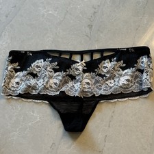 NEW VS VICTORIA'S SECRET PANTY CHEEKY LARGE LG BLACK W/ CREAM LACE Metallic