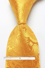 New Classic Paisley Yellow JACQUARD WOVEN 100 Silk Men's Necktie Tie