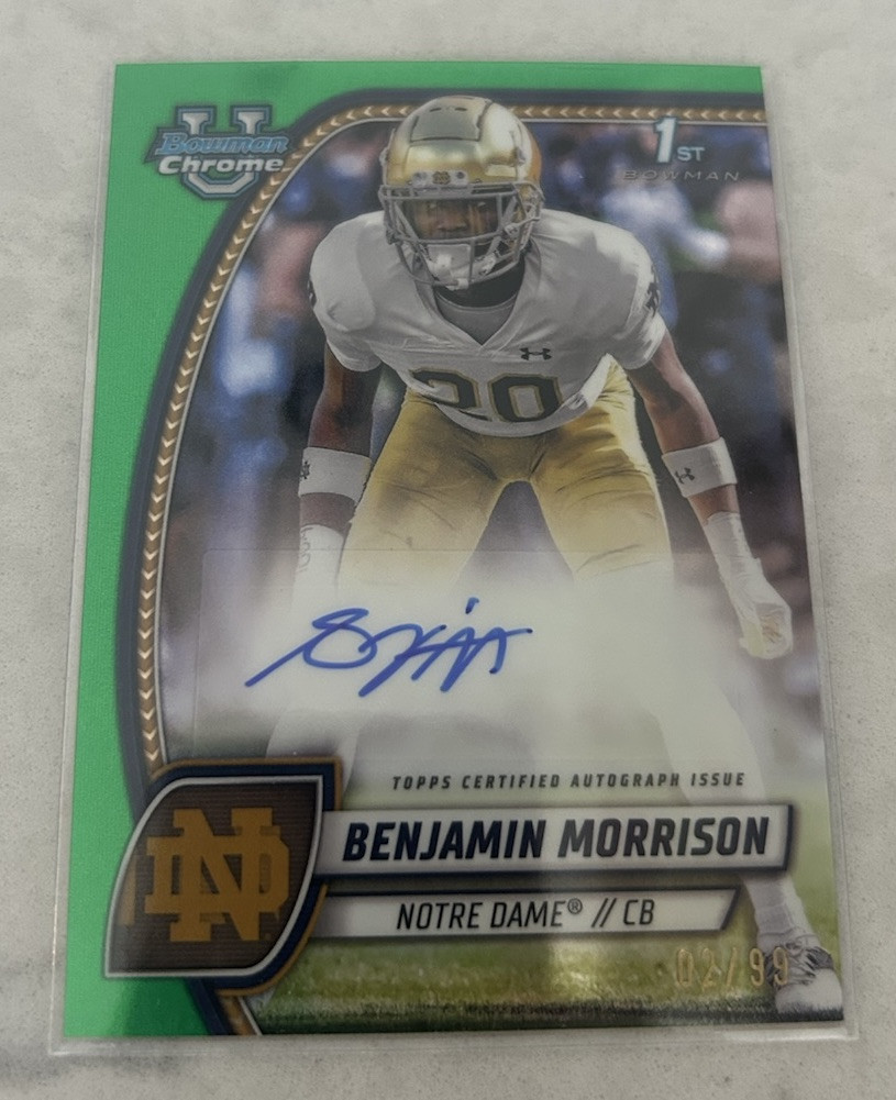 Benjamin Morrison Auto 2/99 - 2024 Bowman University Chrome Green Refractor