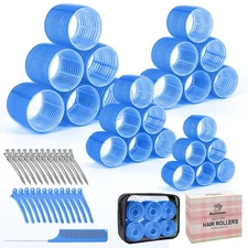 Self-Grip Hair Rollers Set with Clips - 4 Sizes for All Hair Types