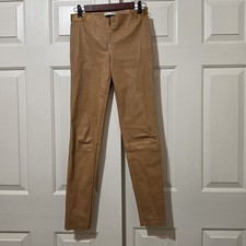 ALICE OLIVIA 100% LAMB LEATHER FRONT ZIP LEGGINGS PANTS SIZE 6 MADE IN USA Brown