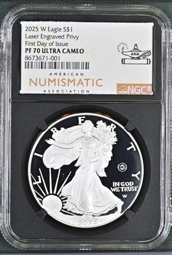 2025-W Proof $1 Laser Engraved Privy Mark Silver Eagle NGC PF70 ANA SHOW FDI !