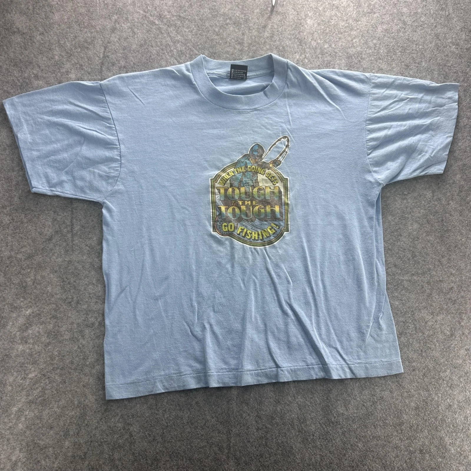 VINTAGE Fishing Shirt Mens Large Blue Screen Stars Best Made USA 90s Graphic