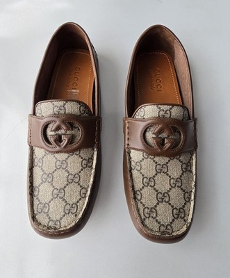 Gucci Men's US 10 UK 9 Brown Leather GG Supreme Logo Driving