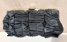 Vtg J Crew Black Clutch Ruffle Satin Purse Bag Evening Party Cocktail Gold Clasp