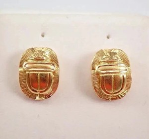 Authentic Scarab Stud Earrings Vintage 14K Yellow Gold Plated Unique Bug Insect Beetle
