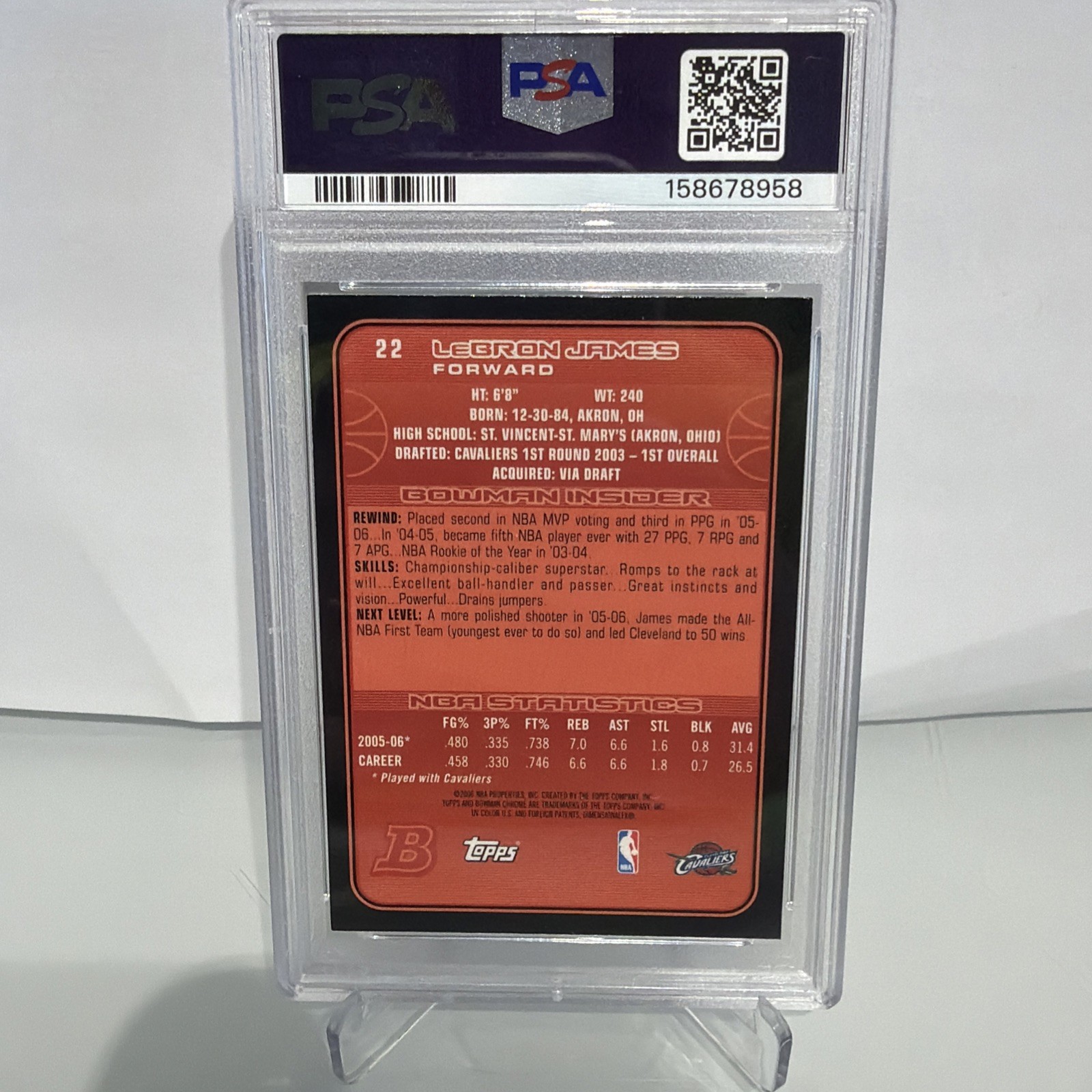 2006 Bowman #22 LeBron James PSA 9 Cavs La Lakers 76ers view 2