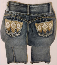 Girls Blue Bootcut Denim Jeans Size 16 "Love You" Embroidered Studded Pockets