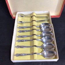 Vintage Set 6x Apostle Tea Spoons with Sugar Nips Chrome Plate, Boxed