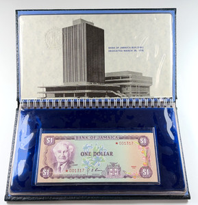 1976 Jamaican Note Paper Currency Album 4pcs Bank of Jamaica Building Dedicated