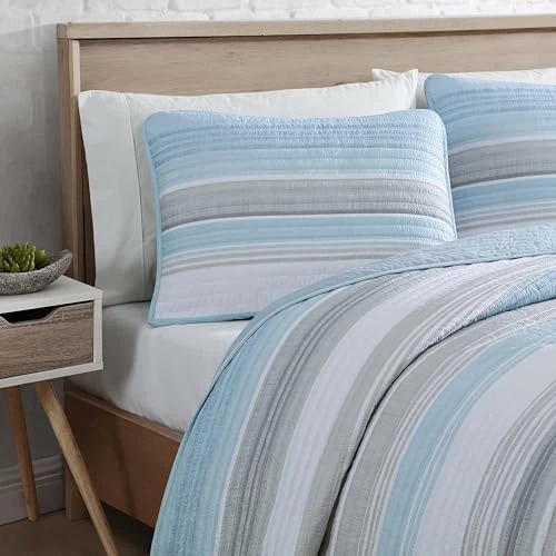 Juego de edredón Coralinn de 3 piezas a rayas, ligero, para todas las estaciones, completo/queen, Foto 3 de 4