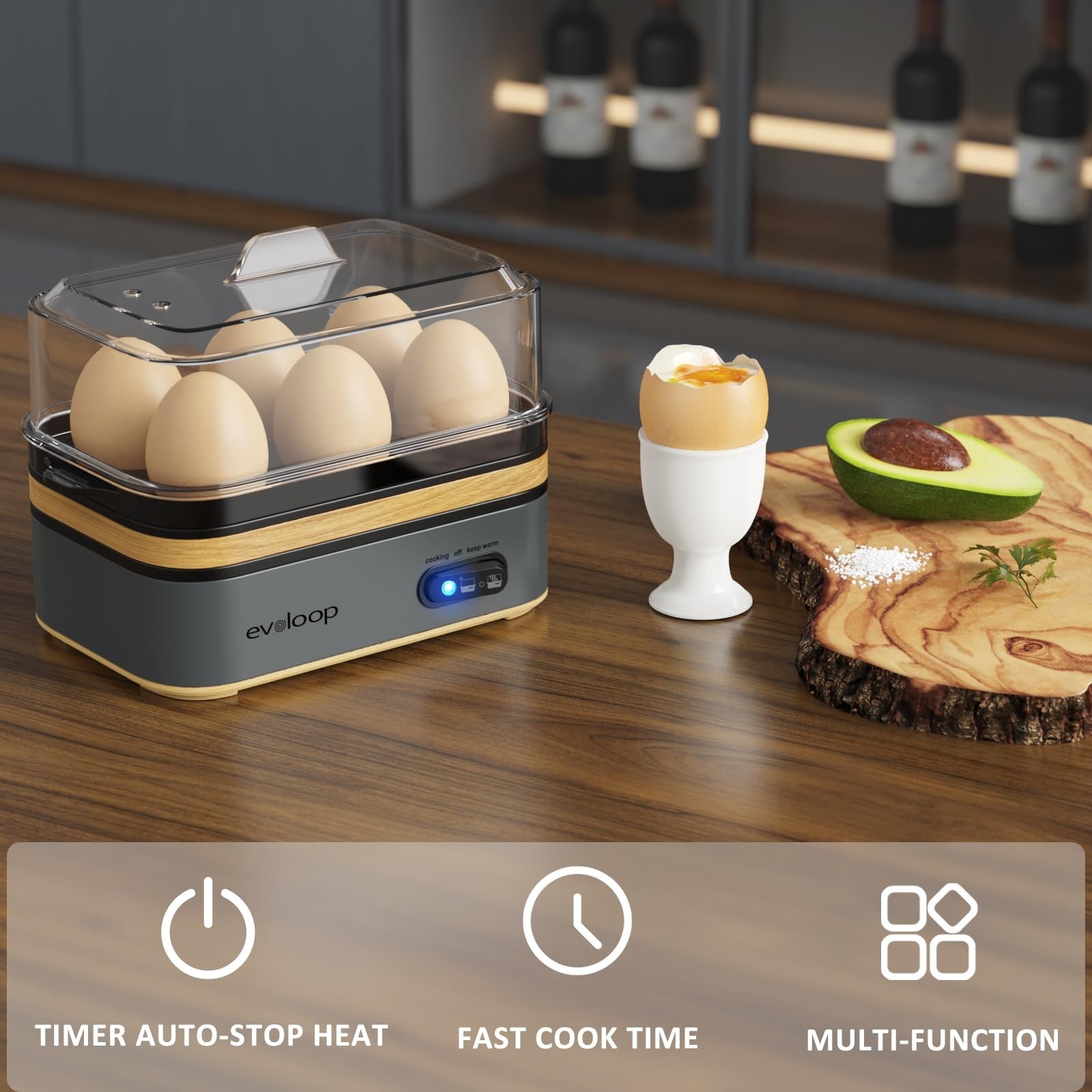 Evoloop Rapid Egg Cooker Electric 6 Eggs Capacity, Soft, Medium, Hard Boiled,...