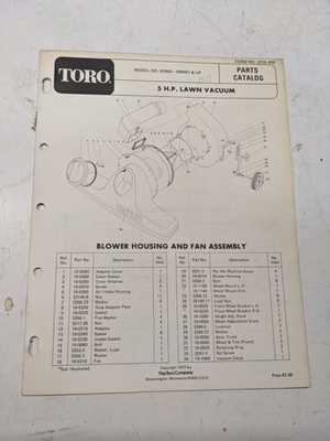 #ad #ad TORO PARTS CATALOG LIST BOOK MANUAL 5HP LAWN VACUUM 1972 62900 3310 430 $11.25
