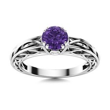 Celtic Designer 6MM Round Amethyst 925 Sterling Silver Solitaire Women Ring