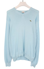 Pull LACOSTE Pour Homme LARGE Bleu Clair Col En V Logo Tricoté Serré