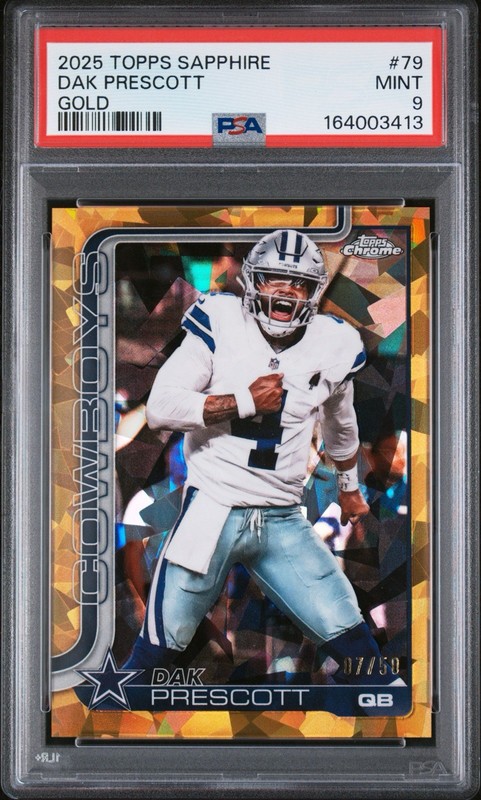Dak Prescott 2025 Topps Chrome Sapphire Gold Refractor /50 PSA 9 Mint Pop 1 SP