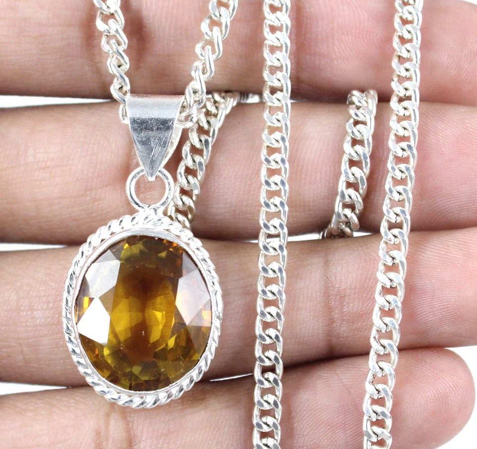 38,20 Ct Natürlicher Gelber Saphir Oval Anhänger für Herren Charm Silber 925 - Bild 2 von 4