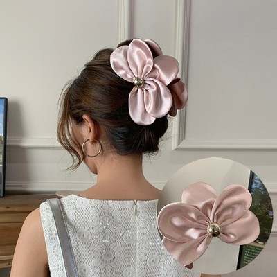 Satin Glossy 3D Petal Hair Clip Women Sweet Half-Tied Hairpin Hair Accessories