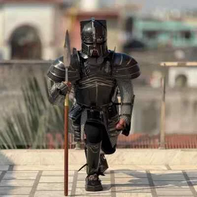 Schwarze Ritterrüstung Moria Zwerg Zwergen Ganzkörperrüstung Kostüm mit Helm - Bild 1 von 4