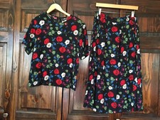 Sag Harbor Black Floral 2pc Suit Sz 12 Short Sleeve Blouse Skirt Sz M Women s