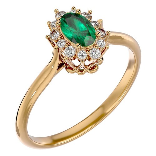 Gold Plated Silver Oval Natural Green Emerald Zircon Dainty women Wedding Ring - Foto 2 di 8
