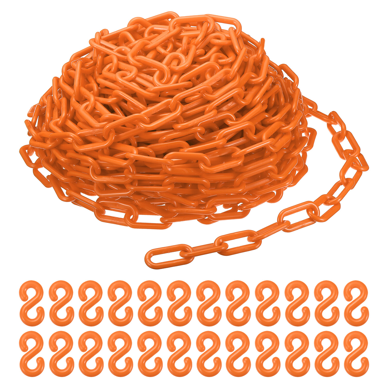 Plastic Chain Links, 100 Foot 2" Safety Chains, Orange Plastic Chains