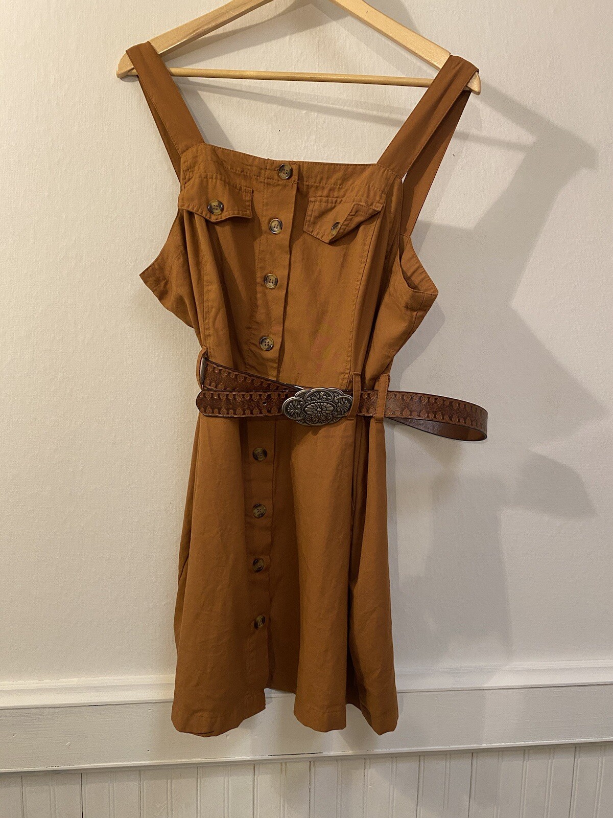 Rust Color Strap Tortoise Shell Button Up Dress S… - image 2