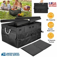 60L Trunk Cargo Organizer Folding Caddy Storage Collapse Bag Bin for Car Truck