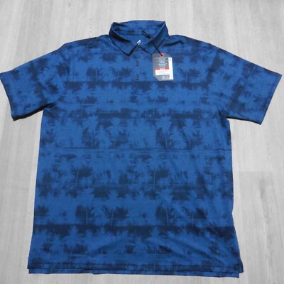 Antigua Men's Large Golf Polo Shirt Shadow Palms Nautical Blue SS Collared NWT