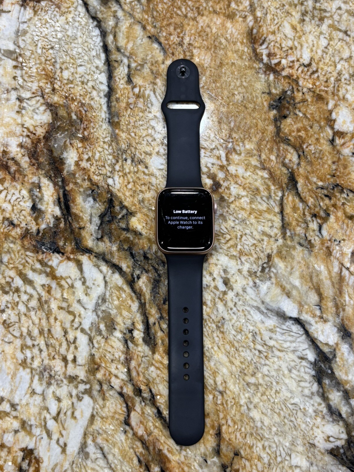 Apple Watch Series 5 44mm Rose Gold Aluminum Case with Black Sport Band - S/M &