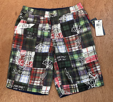NWT Ralph Lauren Polo shorts Boys 16 Madras Navy Reversible Cotton Pockets LOGO