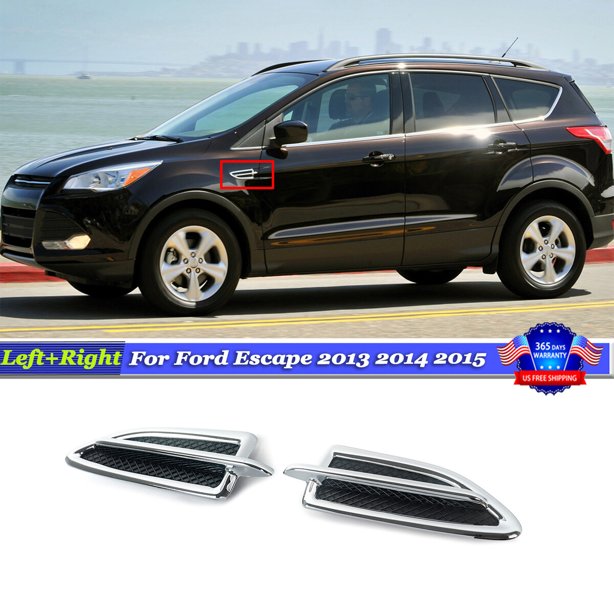 For Ford Escape 2013-2015 FO1266100/FO1267100 Fender Chrome Emblem Moulding Trim