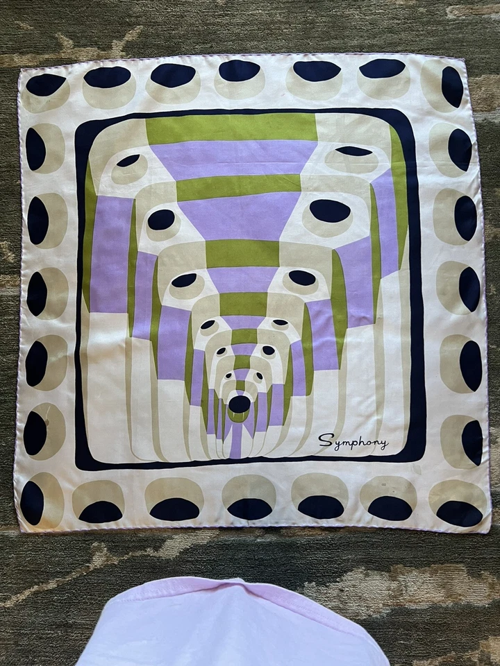 Sinfonía vintage 100 % seda geométrica, púrpura, blanco azul verde Foto 2 de 4