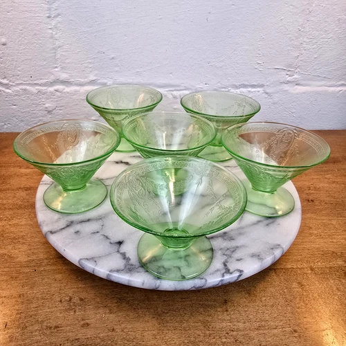 6 GLASS GREEN ROSE URANIUM DEPRESSION FOOTED SHERBET CUP