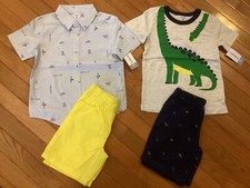 2 Carter's 2-pc Short Set Toddler Boys Size 5T Dino Planes Cars Button Up Yellow