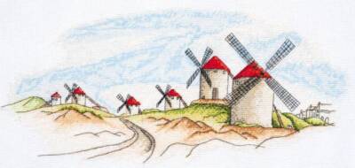 Cross stitch kit - Windmills 39x18cm White Aida 14ct needlepoint kit