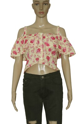Loveshackfancy Printed Floral Buttondown Cold Shoulder Smocked Crop Top New M