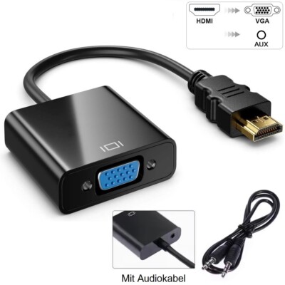 HDMI auf VGA Adapter mit Audio D-Sub 15-polig Konverter Full HD 1080p VGA Buchse