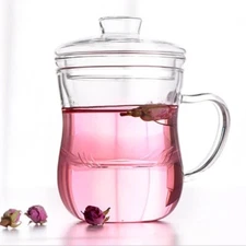Clear Glass Tea Mug Cup Glass Tea Infuser Glass Lid 12 oz Teacup with Lid