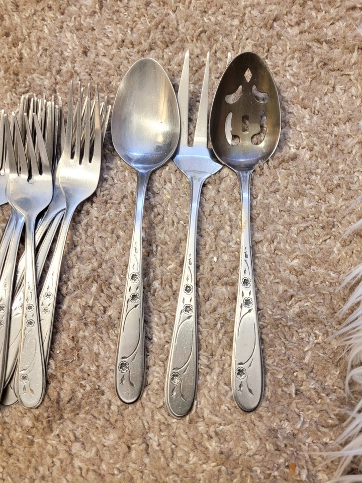 Vtg. Rogers Floral Stainless China Silverware 45 pieces. eBay