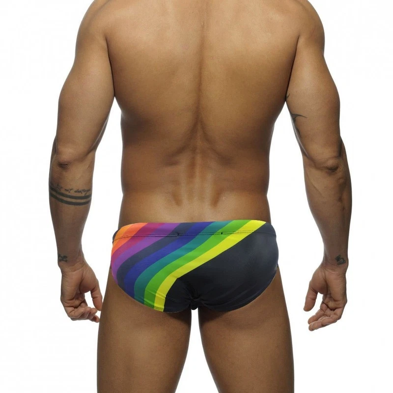 Men Rainbow Printed Low Waist Swimming Briefs Bikini Trunks Shorts Underpants - Image 3 of 4