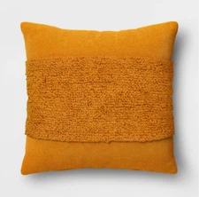 Threshold Pillow 18-in. Gold Cotton Square Tufted Woven Texture Indoor Decor