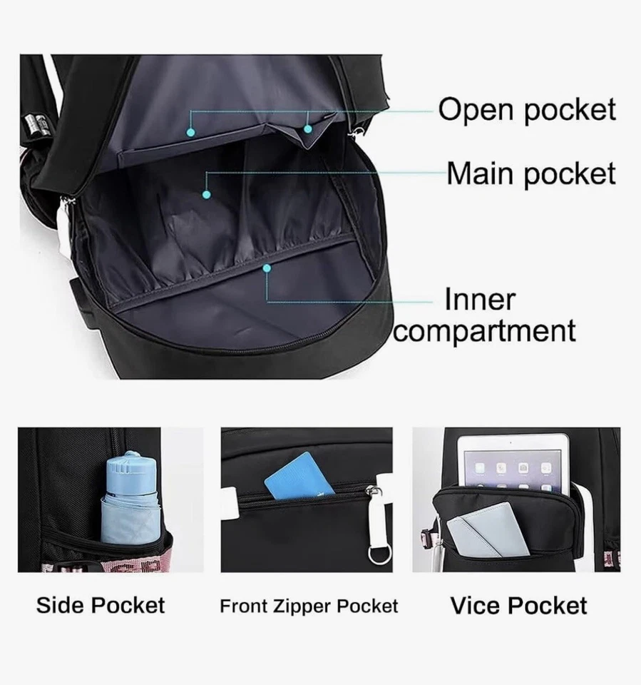 Stitch Backpack 17in School Backpack Set with USB Charging Pencil Box for Gifts - Image 3 of 4