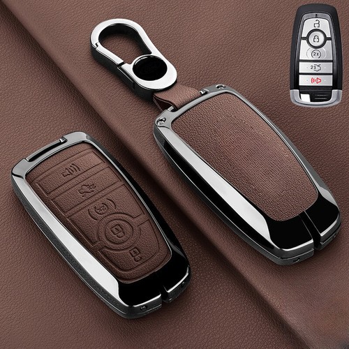 Zinc Alloy Leather Car Key Case Cover For Ford Edge Fusion Explorer F-150 F-450 - Picture 9 of 21