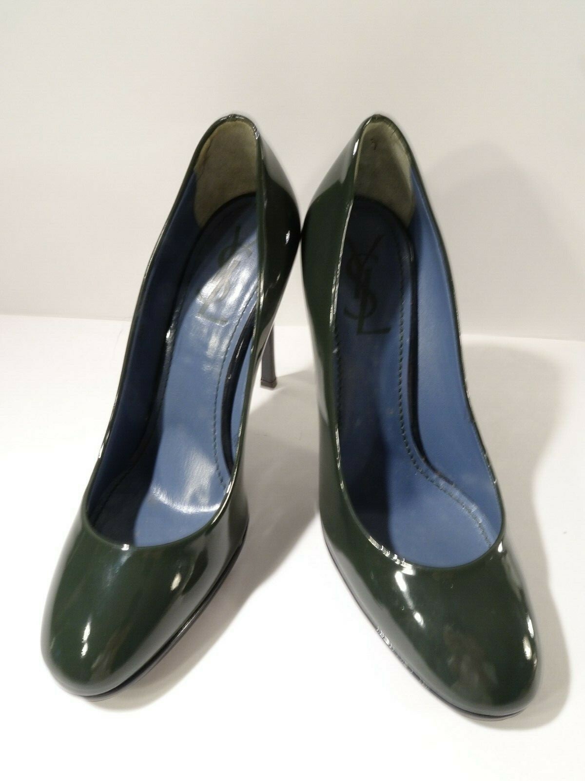 Scarpe YSL Yves Saint Laurent in vernice verde 38 5 entrambe destre FERMALIBRI $595