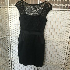 Comely Black Bodycon Dress EU 36 UK 8 Satin Lace Large Bow Party Cocktail Knee