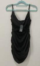 Wild Fable Women's XS Black Sleeveless Ruched Satin Bodycon Dress NWT