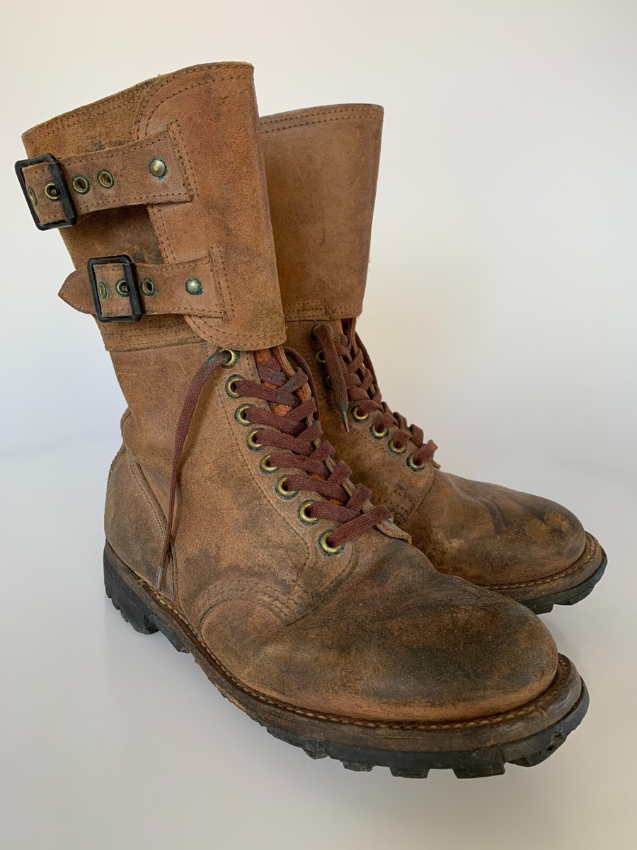 VTG Old French BMJA Ranger Mle Military Leather Boots Indochina Armee  France 50s